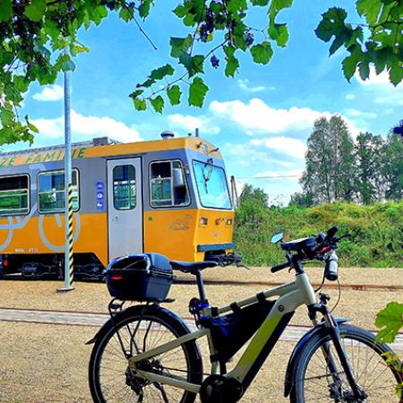 © Manfred Hohl: Ich warte auf die Abfahrt des Triebwagens ... Die Bahn fährt nicht viel schneller als ein E-Bike, und der Lokführer erzählt während der Fahrt, was es entlang der Strecke alles zu bestaunen gibt, etwa Dachsbaue im Wald.